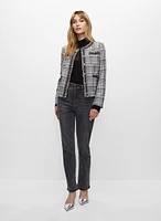 Veste courte à carreaux et détail denim