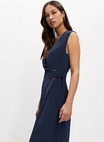 Belted Buckle Detail Midi Dress