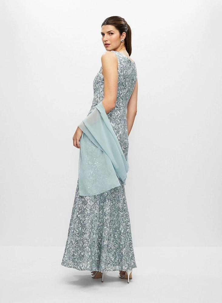 Lace & Sequin Sleeveless Evening Dress