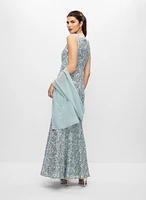 Lace & Sequin Sleeveless Evening Dress