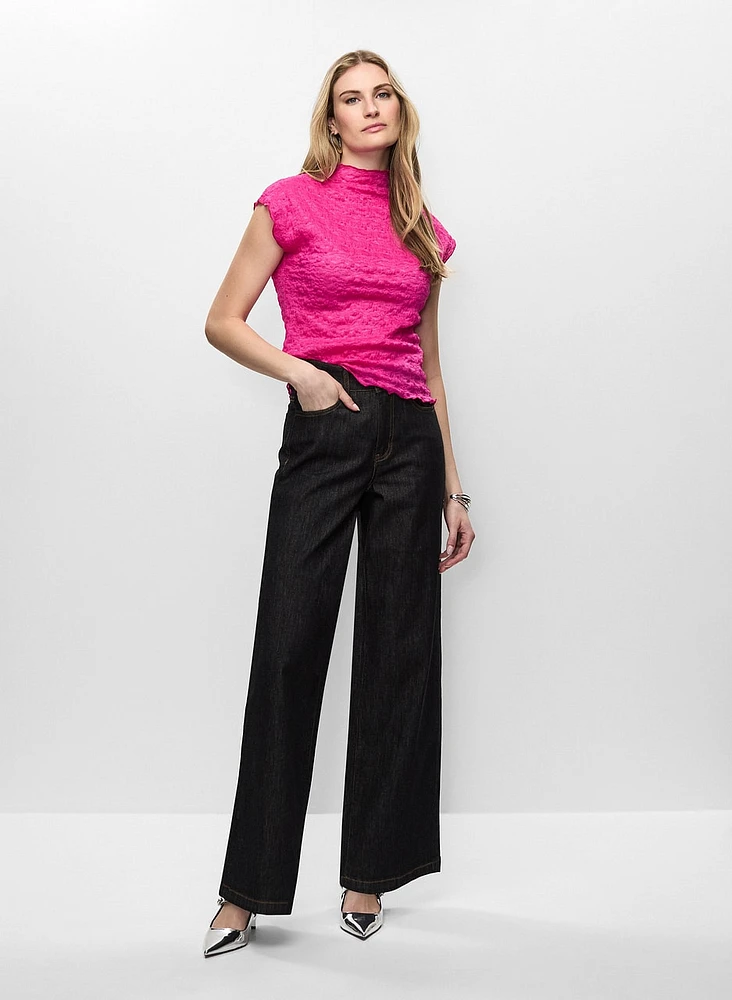 Funnel Neck Cap Sleeve Top