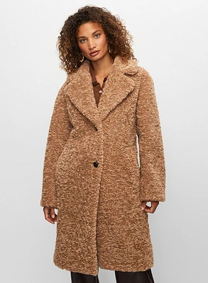 Button Front Faux Fur Coat