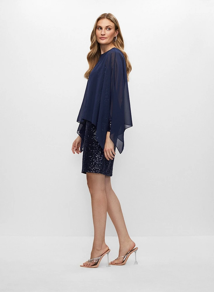 Robe fourreau pailletée à drapé cape