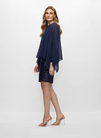 Robe fourreau pailletée à drapé cape