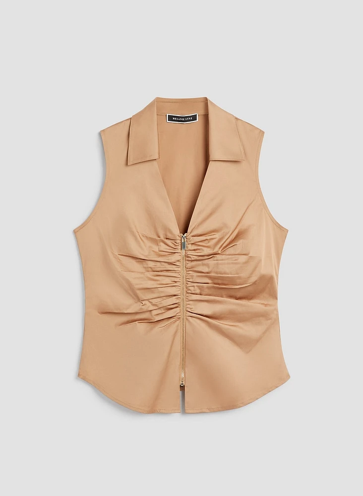 Sleeveless Shirt Collar Top