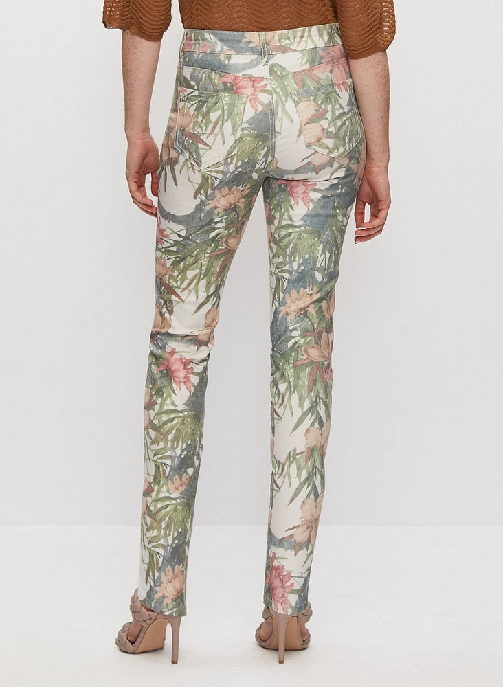 Jean jambe étroite à motif floral