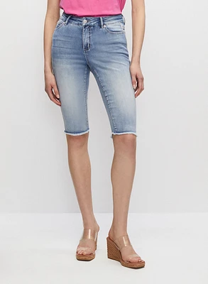 Short bermuda en denim à bordure argentée