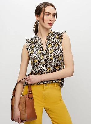 Haut à col fendu et motif floral