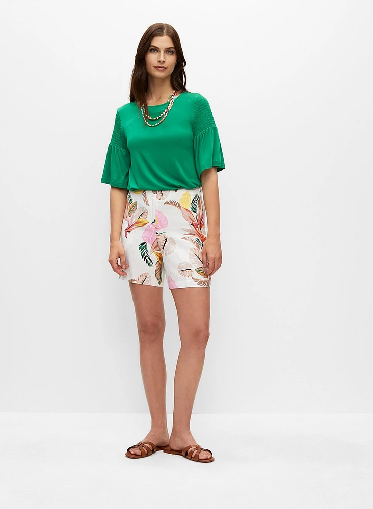 Leaf Print Linen Shorts