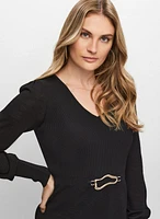 Belt Detail Peplum Pullover