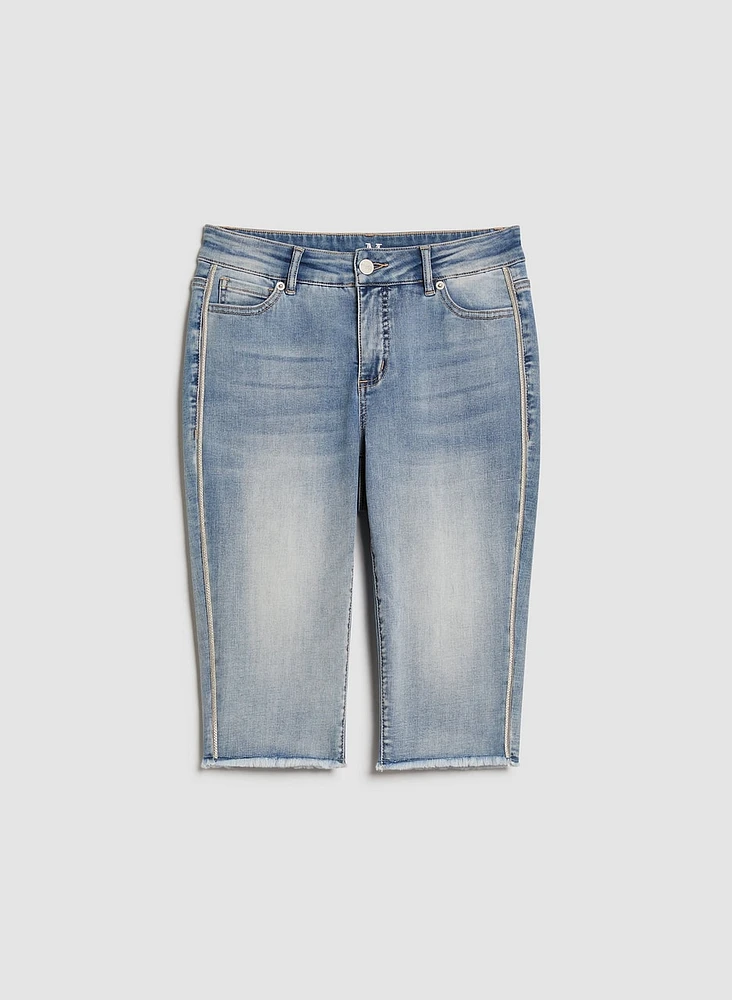 Short bermuda en denim à bordure argentée
