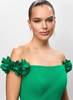 Rosette Detail Off-the-Shoulder Dress