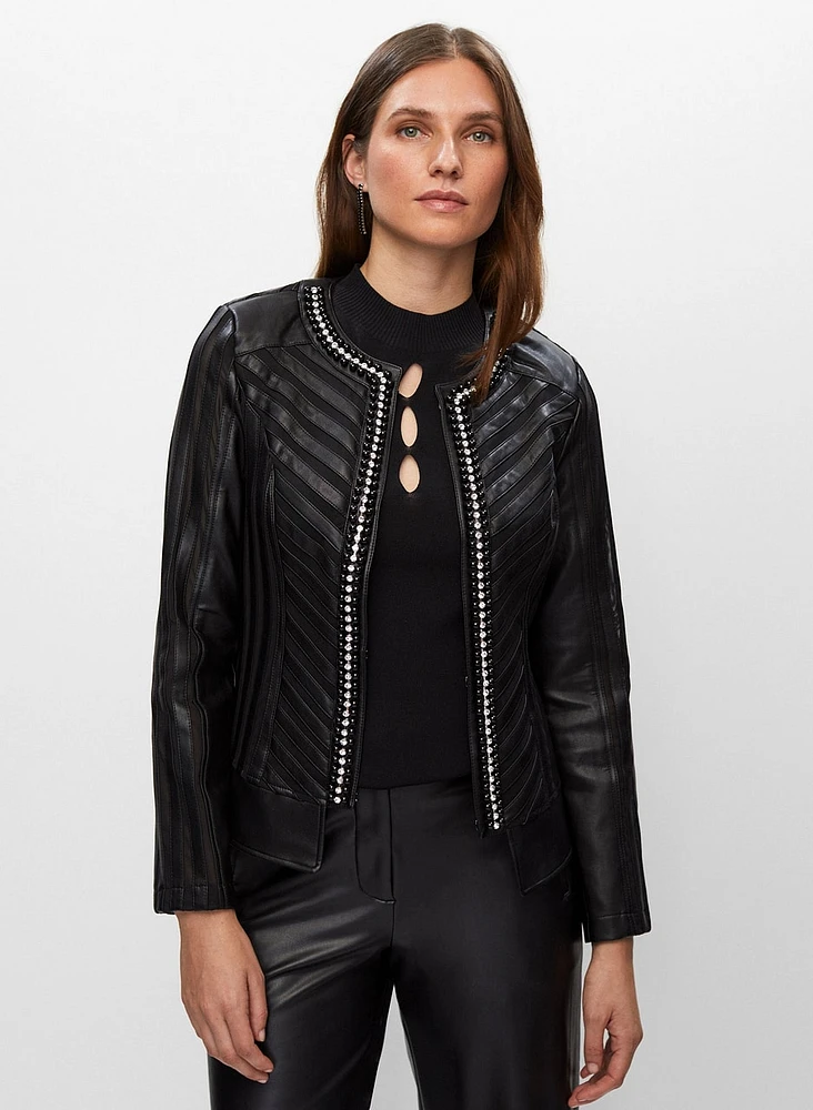 Joseph Ribkoff - Vegan Leather & Mesh Detail Jacket