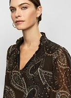 Paisley Print Mesh Blouse