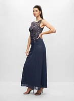 Sequin & Bead Mesh Evening Dress