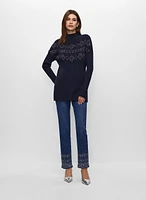 Pull à empiècements en pierres et jean à broderies