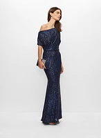 Robe sirène en sequins à épaule tombante