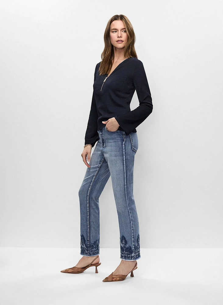 Embroidered Straight Leg Jeans