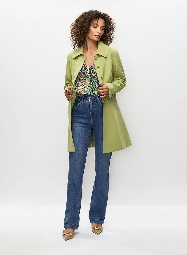 Button Front Tricotine Trench Coat