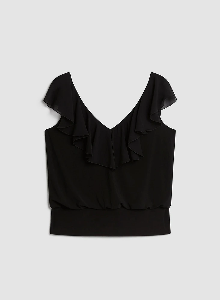 Ruffle Trim Sleeveless Top