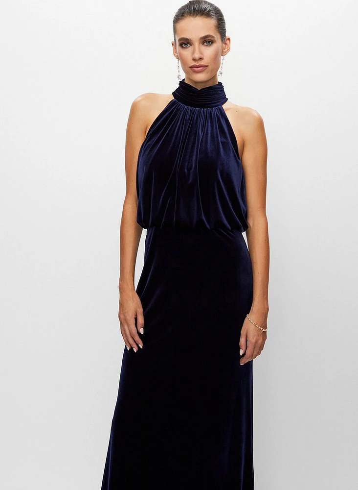 Robe longue en velours à col licou
