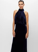 Robe longue en velours à col licou