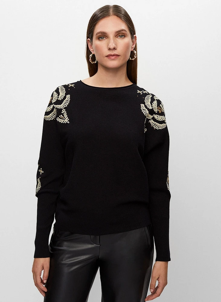 Embroidered Dolman Sleeve Sweater