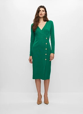 V-Neck Button Detail Dress