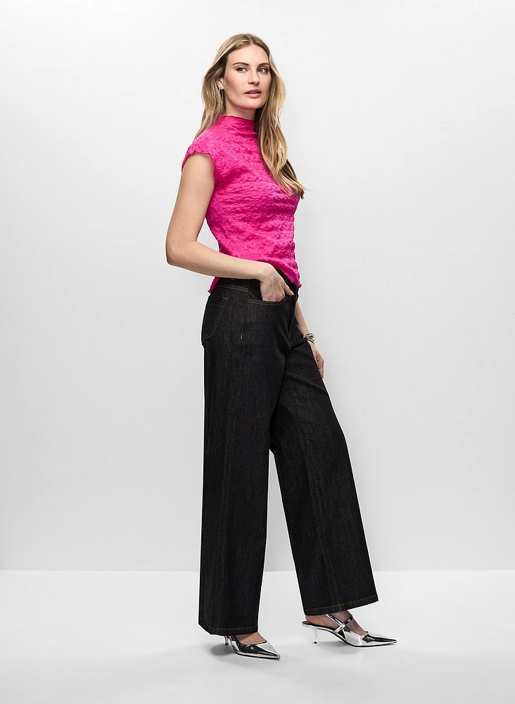 Funnel Neck Cap Sleeve Top