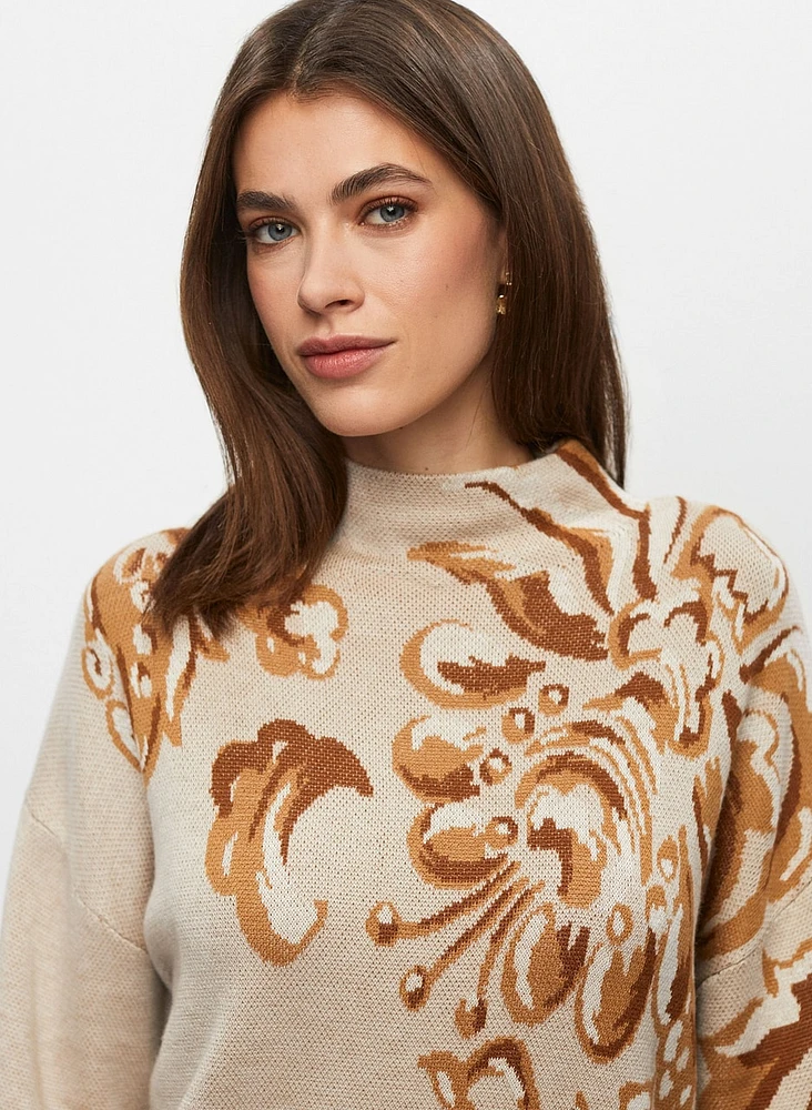 Floral Funnel Neck Sweater