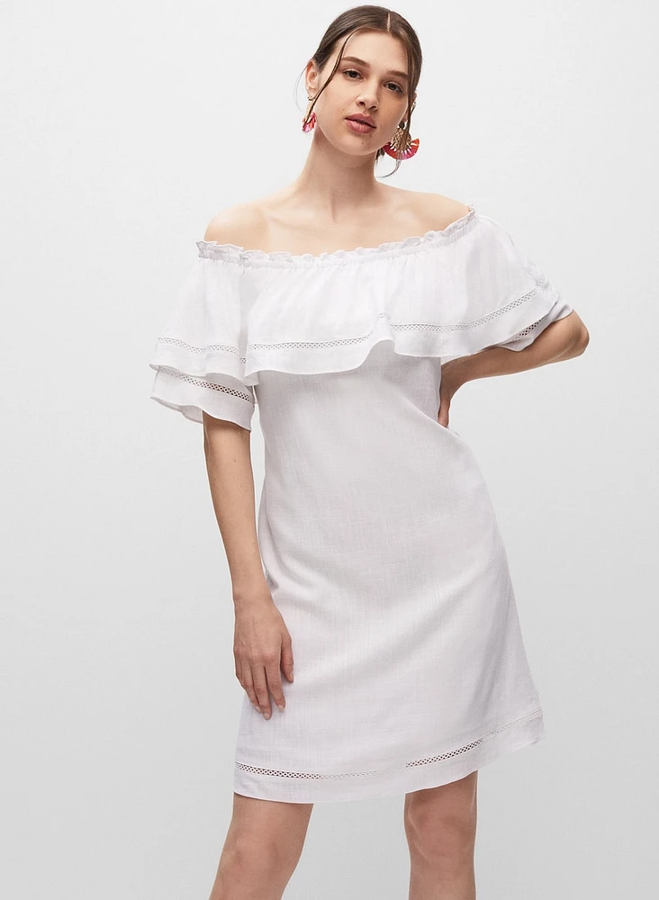 Robe en lin mélangé à épaules dénudées