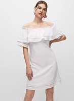 Robe en lin mélangé à épaules dénudées