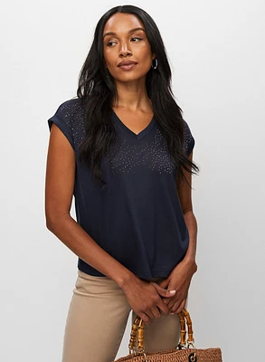 T-shirt à détail de feuilles palmier et strass