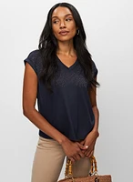 T-shirt à détail de feuilles palmier et strass