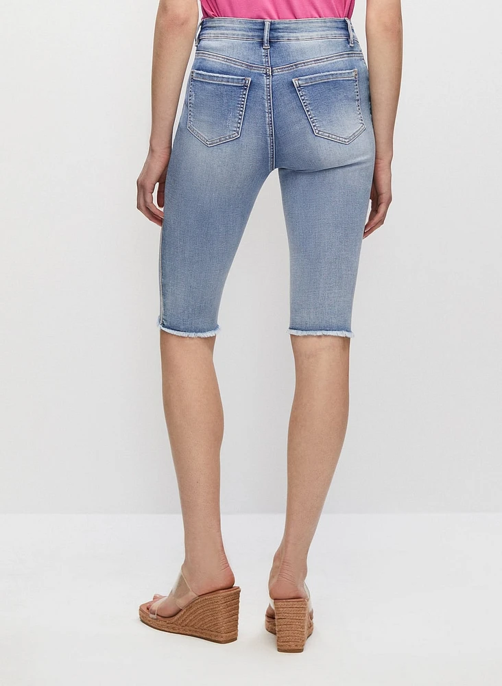 Short bermuda en denim à bordure argentée