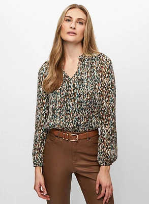 Abstract Print Split Neck Blouse