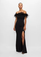 BA Nites - Feather Off-the-Shoulder Dress