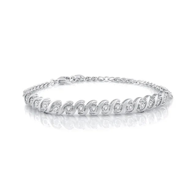 14K White Gold Diamond Cuban Link Bracelet by Daniel Creations Jewelry