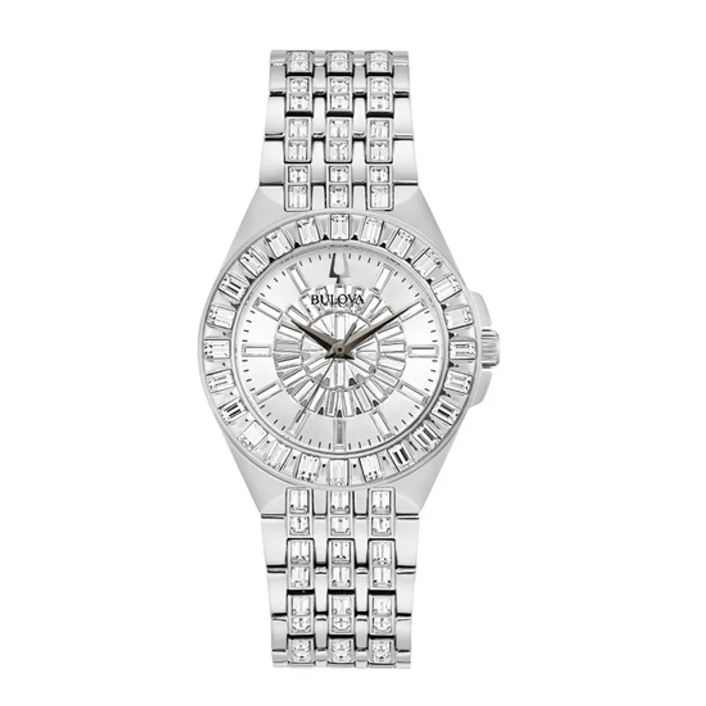 Daniel's Jewelers Bulova Crystal Collection with MM Silvertone Round Stainless Steel Watch | Brazos Mall