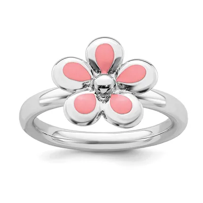 Daniel's Jewelers Sterling Silver Stackable Expressions Polished Pink  Enameled Flower Ring | Brazos Mall