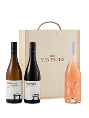 Malivoire Red, White and Rose Gift Set in Vintages Wooden Box