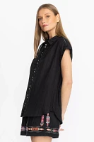 BUTTONDOWN TUNIC WITH SHOULDER SHIRRING