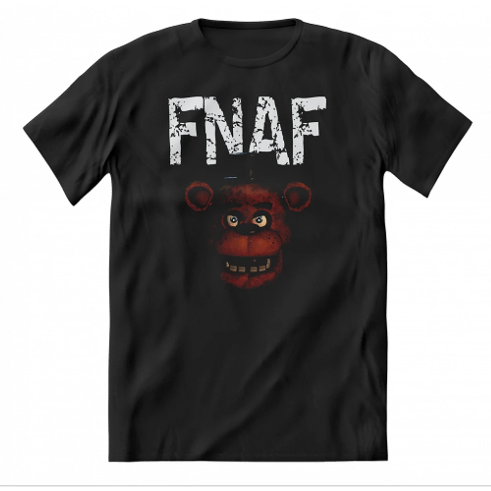 T-FNAF DISTRESSED WHITE TEXT with FREDDY HEAD