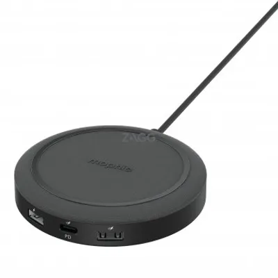 - Wireless Charging Hub With Usb C And Usb A Ports - Black