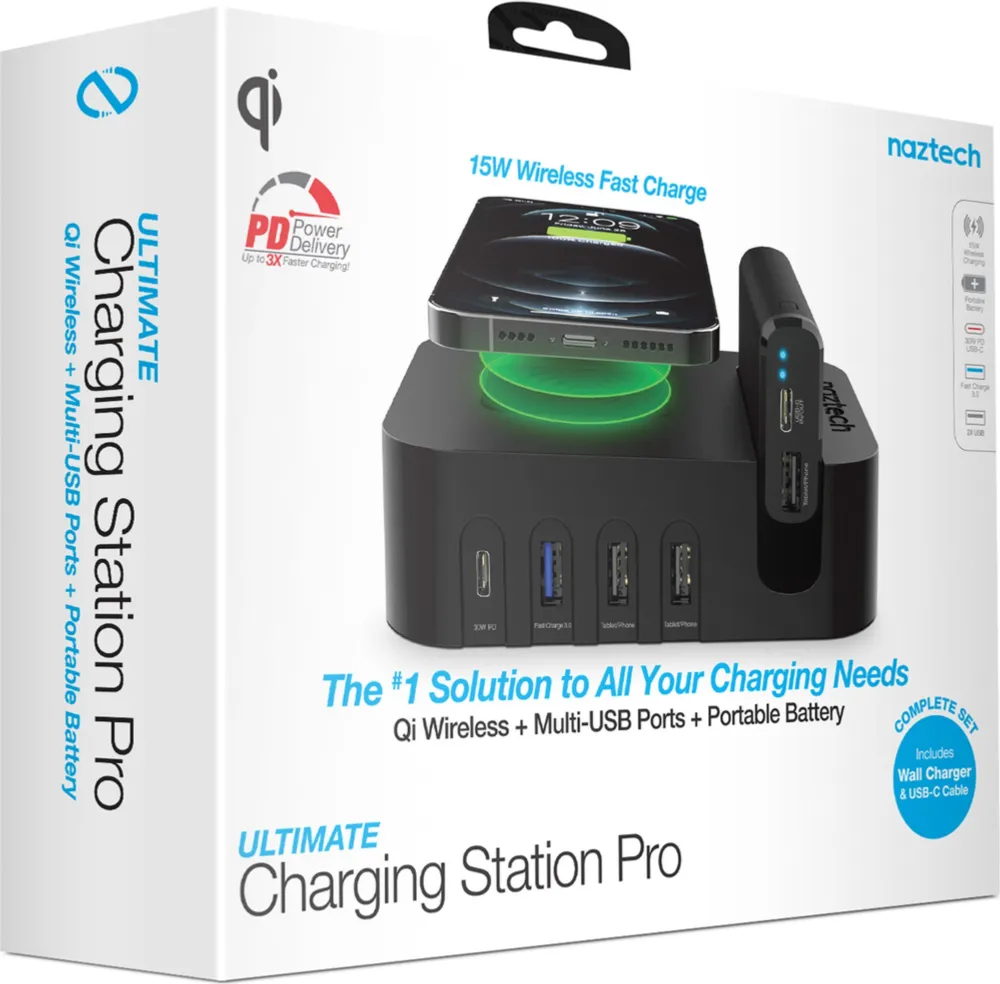 65W Ultimate Charging Station Pro USB-C Wall Charger w/ Qi + 4000 mAh Portable Power Ban