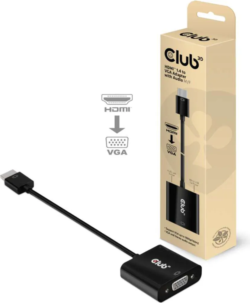 Club3D Adaptateur Actif HDMI 1.4 vers VGA avec Audio Mâle/Femelle Noir | WOW! mobile boutique