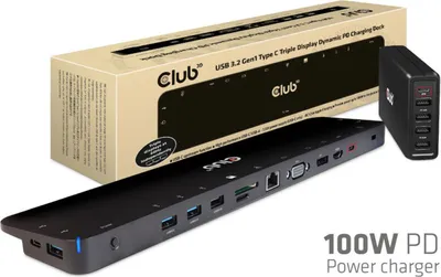 Club3D Station de Chargement USB 3.2 Gen1 Type-C à Triple Affichage avec Alimentation 100W Noir | WOW! mobile boutique