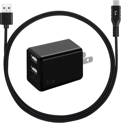 Dual USB 3.4A Wall Charger w/USB Type-C Cable