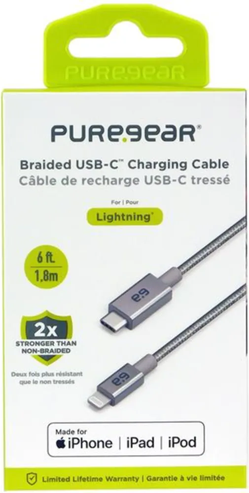 PureGear Braided USB-A to USB-C Cable - Space Gray (6 ft)