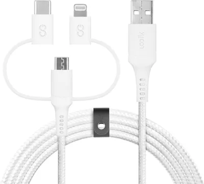 3 in 1 Multi Cable 1.5M USB-A to Micro/USB-C/Lightning - White